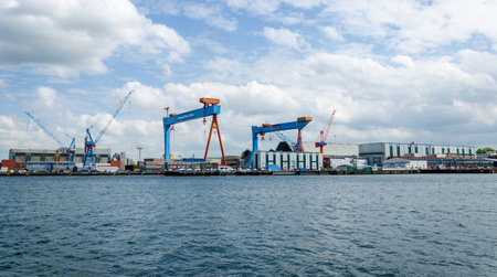Kiel, Germany - May 11, 2022: View of the Port of Kiel, it occupies the inner part of the Baltic Sea inlet Kieler FÃ¶rdeのeditorial素材