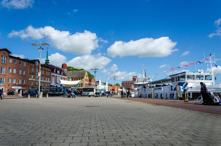 Kappeln, Germany - May 12, 2022: View of the harbor and city of Kappelnのeditorial素材