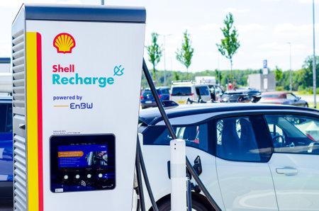 Geseke, Germany - August 07, 2021: Shell Recharge (Electric Vehicle Charging)のeditorial素材
