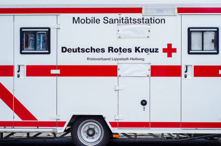 Soest, Germany - November 04, 2022: German Red Cross mobile medical station(Mobile Sanitatsstation Deutsches Rotes Kreuz).のeditorial素材