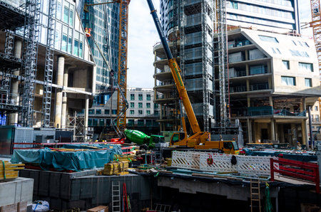 Frankfurt, Germany - October 13, 2023: Construction of a skyscraperのeditorial素材