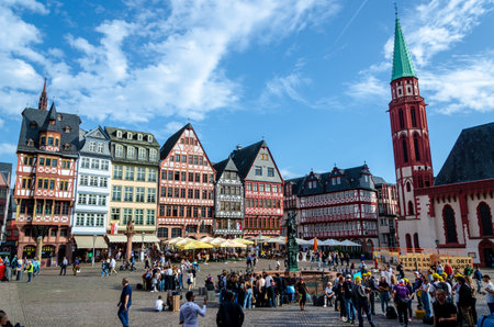 Frankfurt, Germany - October 13, 2023: City skyline at Romer Town Square.のeditorial素材