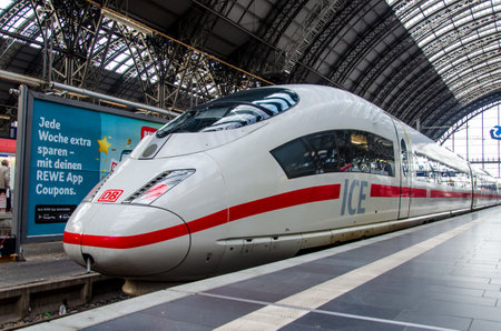 Frankfurt, Germany - October 13, 2023: Intercity Express (commonly known as ICE) is a high-speed rail system in Germany. Frankfurt Central Station (Frankfurt Hauptbahnhof)のeditorial素材