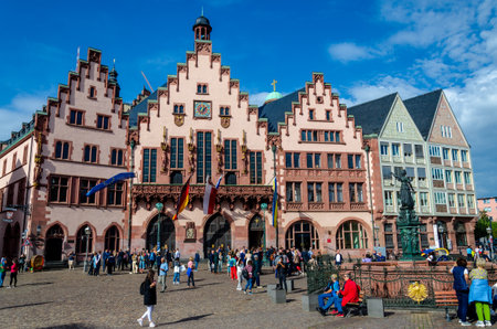 Frankfurt, Germany - October 13, 2023: Daytime view, with the RÃ¶mer, a city hall.のeditorial素材