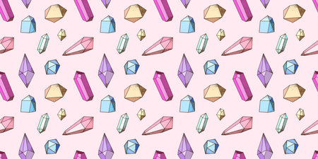 Crystal set. Magic quartz different forms and colors. Occult mystical gemstones. Gem jewellery, colorful luxury diamond. Jewels treasure decorative isolated elements. Minimalism vector illustrationのイラスト素材