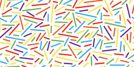 Doodle seamless pattern. Fun colorful lines background. 90s kids background. Funny modern childish drawings. Wallpaper and wrapping design. Banner backdrop. Simple party confetti vector illustrationのイラスト素材