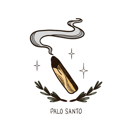 Palo Santo. Hand drawn sticks. Aromatherapy for meditation and calm relaxation, aromatic wood, sketch style drawing. Latin America burning incident with smoke. Yoga and esoteric. Vector illustrationのイラスト素材