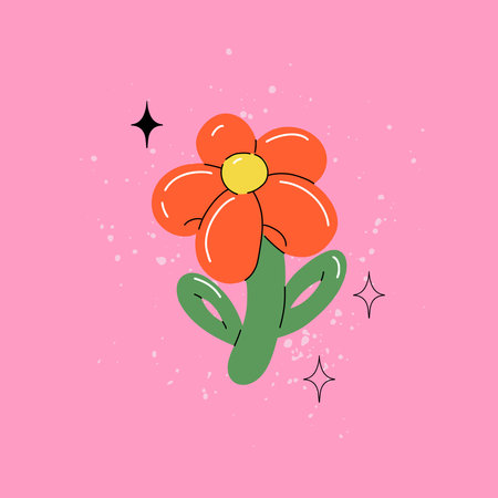 Balloon flower. Inflatable plant. Colorful glossy decorative rubber toy. Birthday celebration party festive y2k decor, children holidays, vector cartoon flat isolated illustrationのイラスト素材