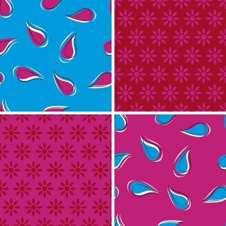 set of four seamless pattern with floral decorationのイラスト素材