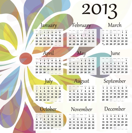 2013 calendar. Beautiful and colorful design over white. Raster version is in my portfolio.のイラスト素材