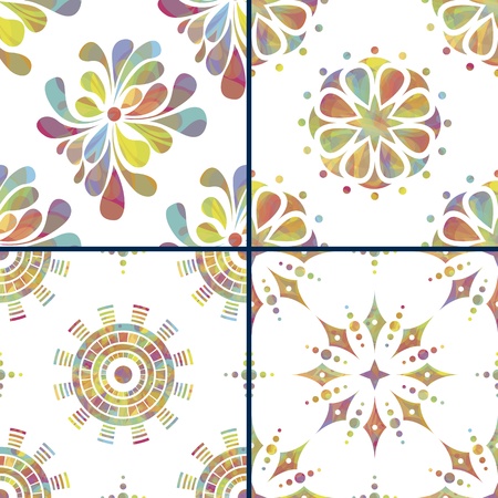   Set of 4 seamless with colorful floral seamless over white backgroundのイラスト素材