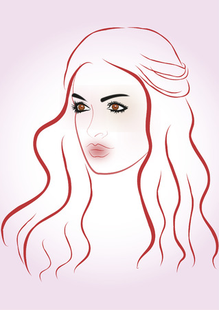 Red lip beautiful woman portrait のイラスト素材