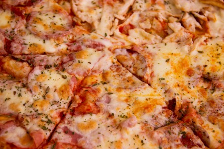 Fresh baked pepperoni pizza, shallow depth of field.の写真素材