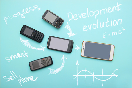 evolution of cell phones. Technology development telephone and pda concept. Vintage and new phones....