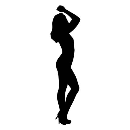 Vector black silhouette of a fashion woman isolated on white backgroundのイラスト素材