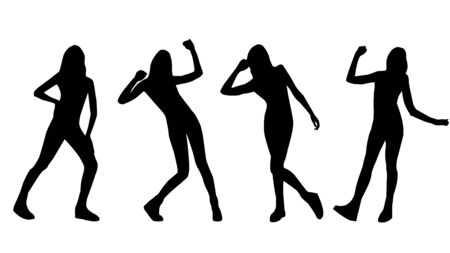 Vector black silhouettes of posing womenのイラスト素材