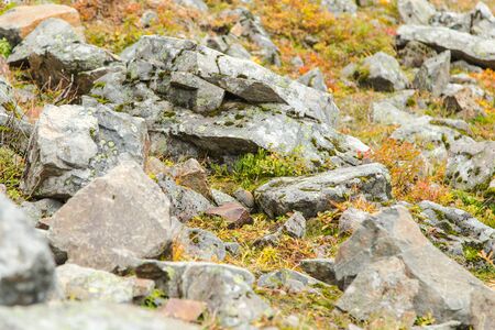 Rocks and stones in the mountains, autumn in Kamchatkaの写真素材