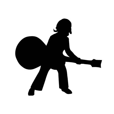 vector black silhouette of a kid playing guitarのイラスト素材