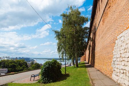 Historic wall of Kremlin in Nizhniy Novgorod, Russia. Landmark of the city in summer day.の写真素材