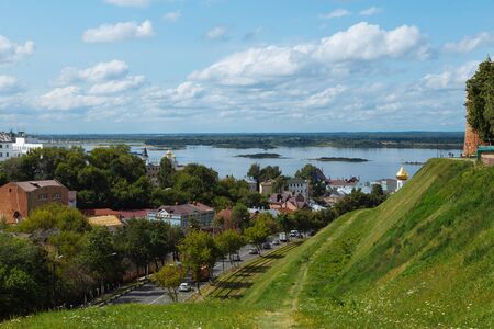 Nizhny Novgorod, Russia, July 12, 2019. Aerial panoramic view of the city in summer day.のeditorial素材