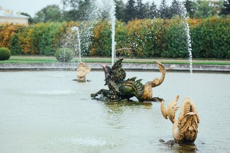 Saint Petersburg, Russia - 18 September 2015 - fountaine in the upper garden in Peterhof park.のeditorial素材