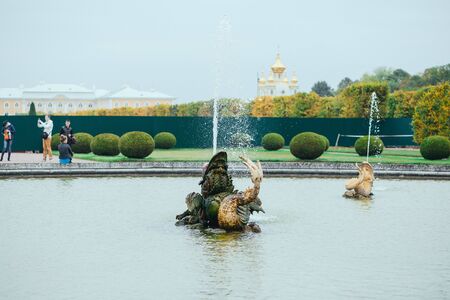 Saint Petersburg, Russia - 18 September 2015 - fountaine in the upper garden in Peterhof park.のeditorial素材