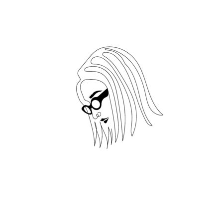 Line art portrait of trendy hipster girl face in sunglasses, fashion vector illustration.のイラスト素材
