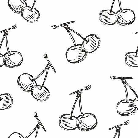 Seamless vector fruit hand drawn pattern with apple, cherry, lemon, banana, strawberry, plum, pear, peach, orange. Vintage boho background texture. Good for menu and food packageのイラスト素材