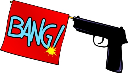 A gun fires a red flag,Bangのイラスト素材