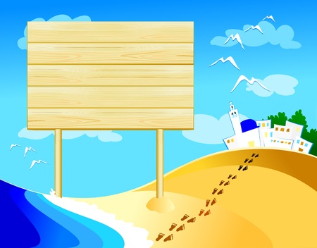 Customizable sign on the beach, vectorのイラスト素材