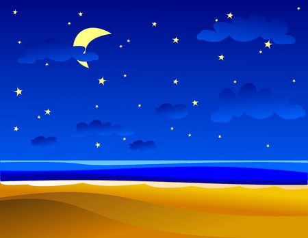 Nocturnal marine landscape, vector のイラスト素材