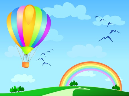 Balloon flying to the rainbow, vector のイラスト素材