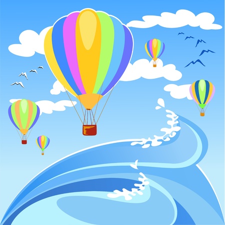 Balloons landing in the sea, vector のイラスト素材