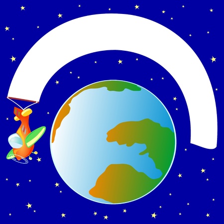 Aircraft in flight drag a banner around the world, vectorのイラスト素材