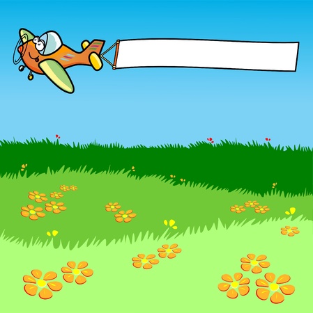 Vector illustration depicting an airplane while dragging a white banner.のイラスト素材