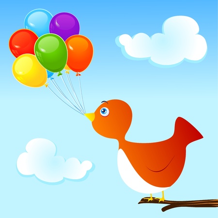 Bird and group of colorful balloonsのイラスト素材