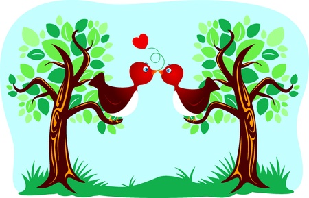 Two cute birds kissingのイラスト素材