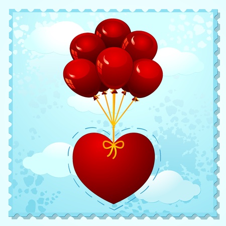 A group of balloons lift a big heartのイラスト素材
