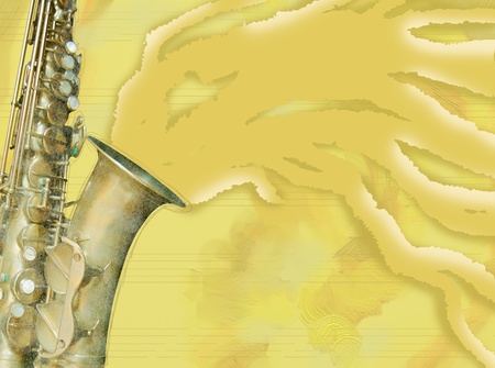 Saxophone background in yellow , horizontal versionの写真素材