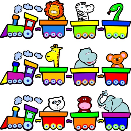Funny trains with jungle animals, vectorのイラスト素材