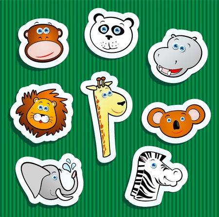 Set of vector icons, jungle animal stickers のイラスト素材