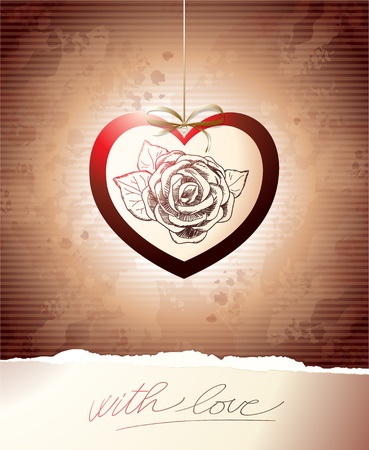 Vintage background with precious heart and rose, vectorのイラスト素材