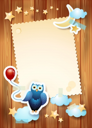 Owl and custom paper, vector eps10のイラスト素材