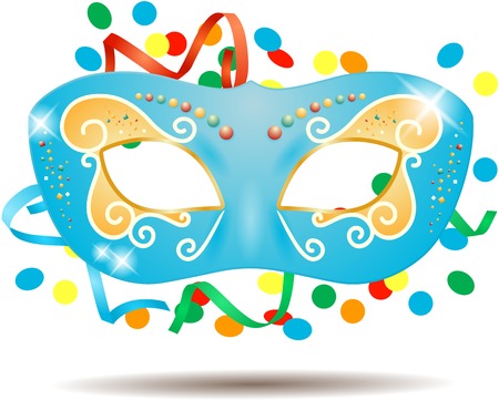 Carnival mask with streamers and confetti on white backgroundのイラスト素材