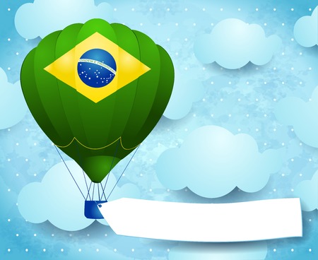 Hot air balloon with Brazilian colors and bannerのイラスト素材