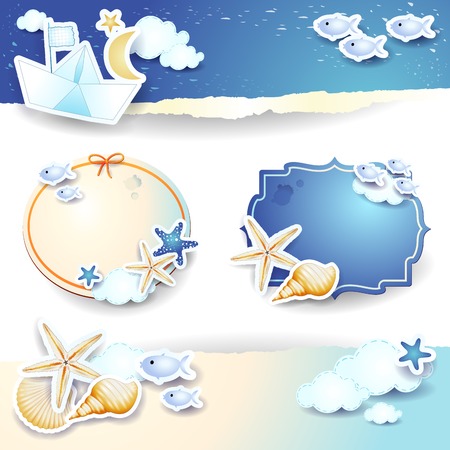 Holidays on the beach, set of paper elements  Vector のイラスト素材