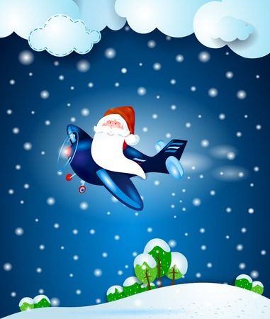 Santa Claus on the plane, by night. のイラスト素材