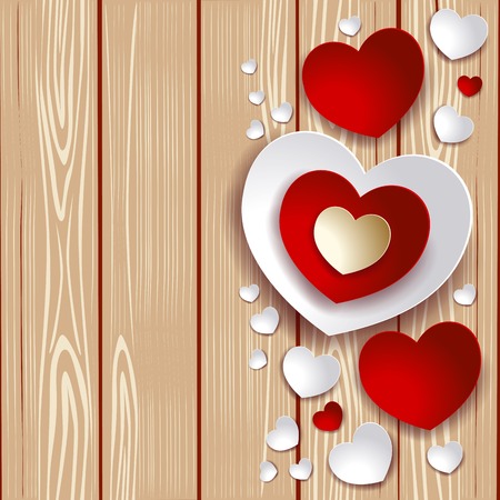 Valentine illustration with hearts on wooden backgroundのイラスト素材