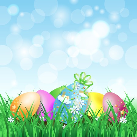 Spring landscape with Easter eggs, vector eps10のイラスト素材