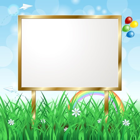 Blank signboard on spring landscape, vector eps10のイラスト素材